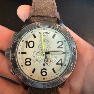 Nixon 51-30 Chronograph Watch with Cream Dial and Brown Strap